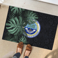 Federated States Of Micronesia Rubber Doormat FSM Tropical Monstera Leaf Dark Tribal Pattern TS04 - Polynesian Pride