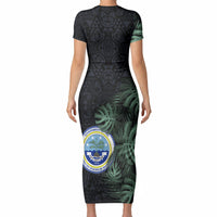 Federated States Of Micronesia Short Sleeve Bodycon Dress FSM Tropical Monstera Leaf Dark Tribal Pattern TS04 - Polynesian Pride