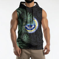 Federated States Of Micronesia Sleeveless Hoodie FSM Tropical Monstera Leaf Dark Tribal Pattern TS04 - Polynesian Pride