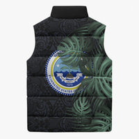 Federated States Of Micronesia Sleeveless Puffer Jacket FSM Tropical Monstera Leaf Dark Tribal Pattern TS04 - Polynesian Pride
