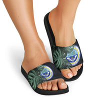 Federated States Of Micronesia Slide Sandals FSM Tropical Monstera Leaf Dark Tribal Pattern TS04 - Polynesian Pride