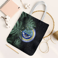 Federated States Of Micronesia Tote Bag FSM Tropical Monstera Leaf Dark Tribal Pattern TS04 White Strap One Size Black Green - Polynesian Pride