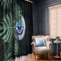 Federated States Of Micronesia Window Curtain FSM Tropical Monstera Leaf Dark Tribal Pattern TS04 - Polynesian Pride