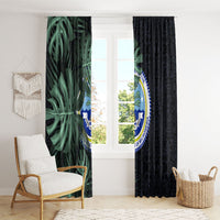 Federated States Of Micronesia Window Curtain FSM Tropical Monstera Leaf Dark Tribal Pattern TS04 - Polynesian Pride