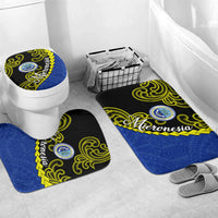 Federated States Of Micronesia FSM Bathroom Set Pacific Islander Tribal Swirl Geometric Pattern TS04 Mat Set Only (3 pcs) One Size Black Blue - Polynesian Pride