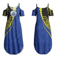Federated States Of Micronesia FSM Couples Matching Summer Maxi Dress and Long Sleeve Button Shirt Pacific Islander Tribal Swirl Geometric Pattern TS04 - Polynesian Pride