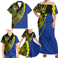 Federated States Of Micronesia FSM Family Matching Off Shoulder Maxi Dress and Hawaiian Shirt Pacific Islander Tribal Swirl Geometric Pattern TS04 - Polynesian Pride