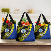 Federated States Of Micronesia FSM Grocery Bag Pacific Islander Tribal Swirl Geometric Pattern TS04 3-pack One Size Black Blue - Polynesian Pride