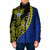 Federated States Of Micronesia FSM Padded Jacket Pacific Islander Tribal Swirl Geometric Pattern TS04 Men Black Blue - Polynesian Pride