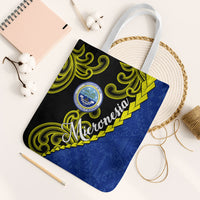 Federated States Of Micronesia FSM Tote Bag Pacific Islander Tribal Swirl Geometric Pattern TS04 White Strap One Size Black Blue - Polynesian Pride