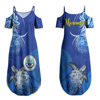 Micronesia Sea Turtle Couples Matching Summer Maxi Dress and Long Sleeve Button Shirt Federated States Of Micronesia Tribal Floral Pattern TS04 - Polynesian Pride