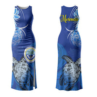Micronesia Sea Turtle Couples Matching Tank Maxi Dress and Long Sleeve Button Shirt Federated States Of Micronesia Tribal Floral Pattern TS04 - Polynesian Pride