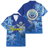 Micronesia Sea Turtle Family Matching Long Sleeve Bodycon Dress and Hawaiian Shirt Federated States Of Micronesia Tribal Floral Pattern TS04 Dad's Shirt - Short Sleeve Blue White - Polynesian Pride