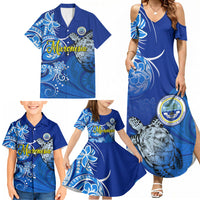 Micronesia Sea Turtle Family Matching Summer Maxi Dress and Hawaiian Shirt Federated States Of Micronesia Tribal Floral Pattern TS04 - Polynesian Pride