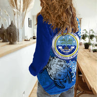 Micronesia Sea Turtle Women Casual Shirt Federated States Of Micronesia Tribal Floral Pattern TS04 - Polynesian Pride