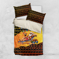 Tropical Christmas In July Santa Claus Bedding Set Festive Hawaiian With Beach Reindeer Sleigh