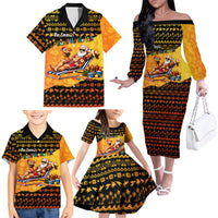 Tropical Christmas In July Santa Claus Family Matching Off The Shoulder Long Sleeve Dress and Hawaiian Shirt Festive Hawaiian With Beach Reindeer Sleigh