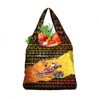 Tropical Christmas In July Santa Claus Grocery Bag Festive Hawaiian With Beach Reindeer Sleigh
