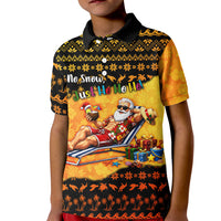 Tropical Christmas In July Santa Claus Kid Polo Shirt Festive Hawaiian With Beach Reindeer Sleigh