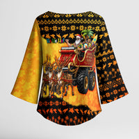 Tropical Christmas In July Santa Claus Kimono Sleeve Blouse Festive Hawaiian With Beach Reindeer Sleigh