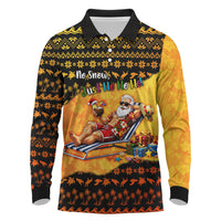 Tropical Christmas In July Santa Claus Long Sleeve Polo Shirt Festive Hawaiian With Beach Reindeer Sleigh