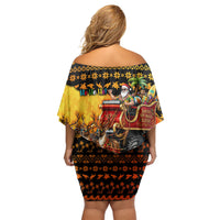 Tropical Christmas In July Santa Claus Off Shoulder Short Dress Festive Hawaiian With Beach Reindeer Sleigh