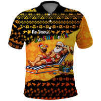 Tropical Christmas In July Santa Claus Polo Shirt Festive Hawaiian With Beach Reindeer Sleigh