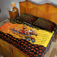 Tropical Christmas In July Santa Claus Quilt Bed Set Festive Hawaiian With Beach Reindeer Sleigh