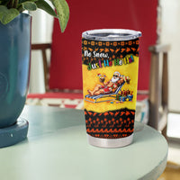 Tropical Christmas In July Santa Claus Tumbler Cup Festive Hawaiian With Beach Reindeer Sleigh