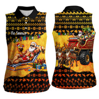 Tropical Christmas In July Santa Claus Women Sleeveless Polo Shirt Festive Hawaiian With Beach Reindeer Sleigh