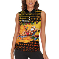 Tropical Christmas In July Santa Claus Women Sleeveless Polo Shirt Festive Hawaiian With Beach Reindeer Sleigh