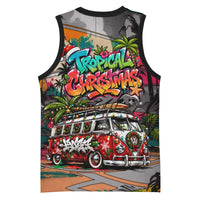 Tropical Christmas In July Candy Cane Surf Basketball Jersey Vibrant Street Art Beach Graffiti Graphic