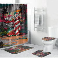 Tropical Christmas In July Candy Cane Surf Bathroom Set Vibrant Street Art Beach Graffiti Graphic