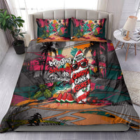 Tropical Christmas In July Candy Cane Surf Bedding Set Vibrant Street Art Beach Graffiti Graphic