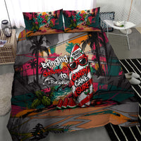 Tropical Christmas In July Candy Cane Surf Bedding Set Vibrant Street Art Beach Graffiti Graphic