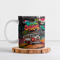 Tropical Christmas In July Candy Cane Surf Ceramic Mug Vibrant Street Art Beach Graffiti Graphic