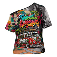 Tropical Christmas In July Candy Cane Surf Cross Shoulder Shirt Vibrant Street Art Beach Graffiti Graphic