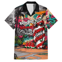 Tropical Christmas In July Candy Cane Surf Family Matching Short Sleeve Bodycon Dress and Hawaiian Shirt Vibrant Street Art Beach Graffiti Graphic