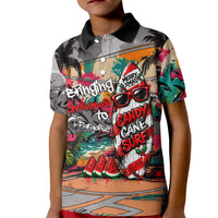 Tropical Christmas In July Candy Cane Surf Kid Polo Shirt Vibrant Street Art Beach Graffiti Graphic