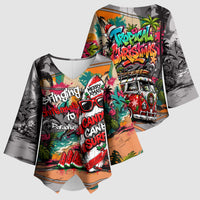 Tropical Christmas In July Candy Cane Surf Kimono Sleeve Blouse Vibrant Street Art Beach Graffiti Graphic