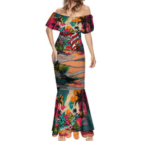 Tropical Christmas In July Candy Cane Surf Mermaid Dress Vibrant Street Art Beach Graffiti Graphic