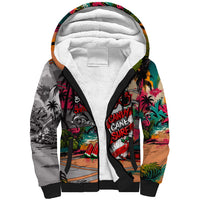 Tropical Christmas In July Candy Cane Surf Sherpa Hoodie Vibrant Street Art Beach Graffiti Graphic