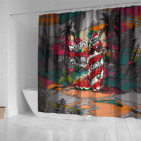Tropical Christmas In July Candy Cane Surf Shower Curtain Vibrant Street Art Beach Graffiti Graphic