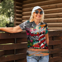 Tropical Christmas In July Candy Cane Surf Women Polo Shirt Vibrant Street Art Beach Graffiti Graphic