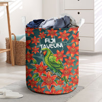 Fiji Taveuni Parrot Laundry Basket Tropical Waterfall Landscape With Floral Tribal Pattern TS04 Green Orange - Polynesian Pride