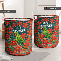 Fiji Taveuni Parrot Laundry Basket Tropical Waterfall Landscape With Floral Tribal Pattern TS04 - Polynesian Pride