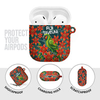 Fiji Taveuni Parrot AirPods Case Tropical Waterfall Landscape With Floral Tribal Pattern TS04 - Polynesian Pride