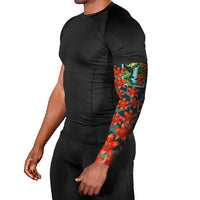 Fiji Taveuni Parrot Arm Sleeves Tropical Waterfall Landscape With Floral Tribal Pattern TS04 - Polynesian Pride