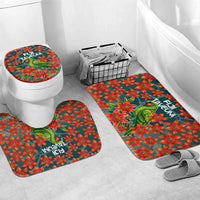 Fiji Taveuni Parrot Bathroom Set Tropical Waterfall Landscape With Floral Tribal Pattern TS04 Mat Set Only (3 pcs) One Size Green Orange - Polynesian Pride