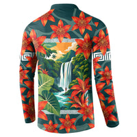 Fiji Taveuni Parrot Button Sweatshirt Tropical Waterfall Landscape With Floral Tribal Pattern TS04 - Polynesian Pride